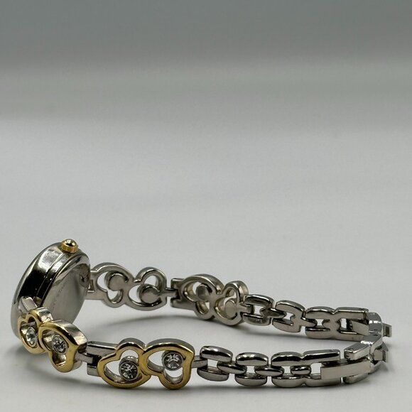 Heart Watch Women Silver Gold Two Tone  Rhinestone Band New Battery 7.5 Inch - Picture 9 of 14